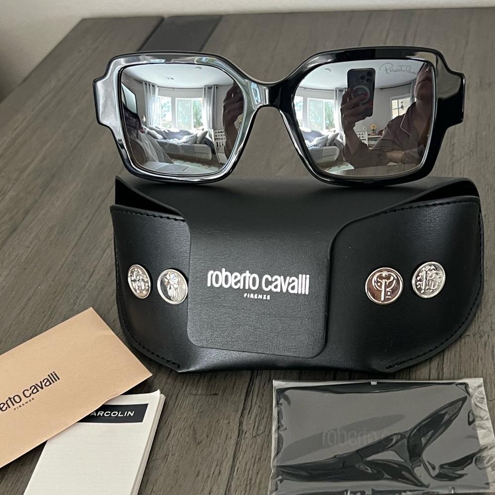 Roberto Cavalli  Sunglasses Women's Black-Gold/Silver Mirror Lens 54mm